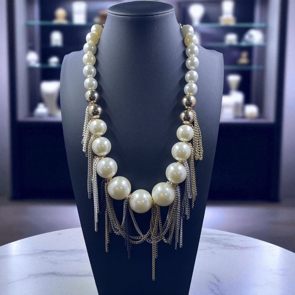 Vintage‎ Napier Pearl Tassel Necklace Statement Coquette Royalcore Bridal Glam